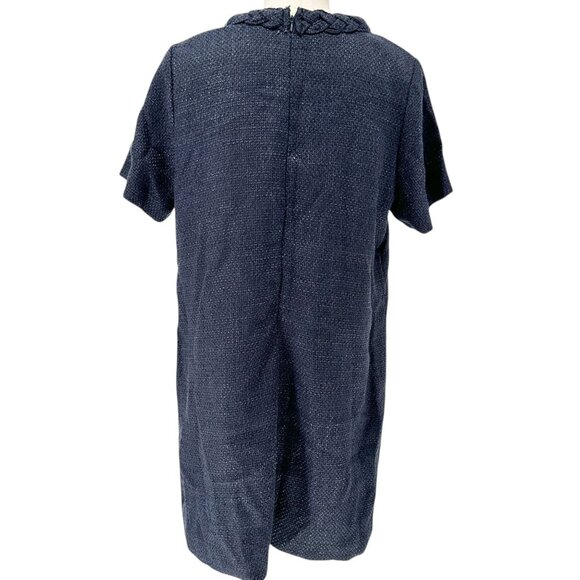 New Collection Dress Womens XL Navy Blue Braided Collar SS Textured Shift Dress - Picture 2 of 11